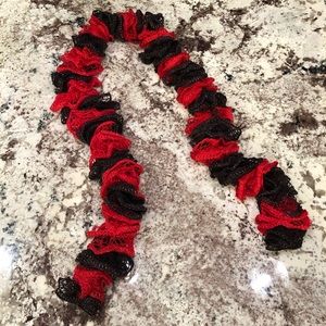Red and Black Ruffle Hand Knitted Scarf - University of Georgia Colors